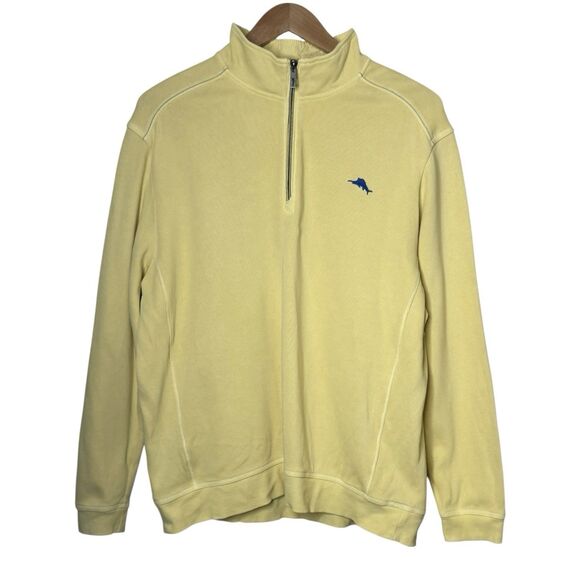 Tommy Bahama Mens Size XL Tobago Bay Half-Zip Rib Knit Pullover Sweater Yellow - Picture 1 of 11
